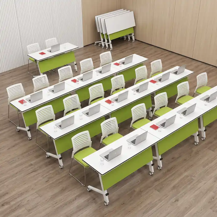 WOBIN flip-top nesting training table series 008 in a modern office or training room layout